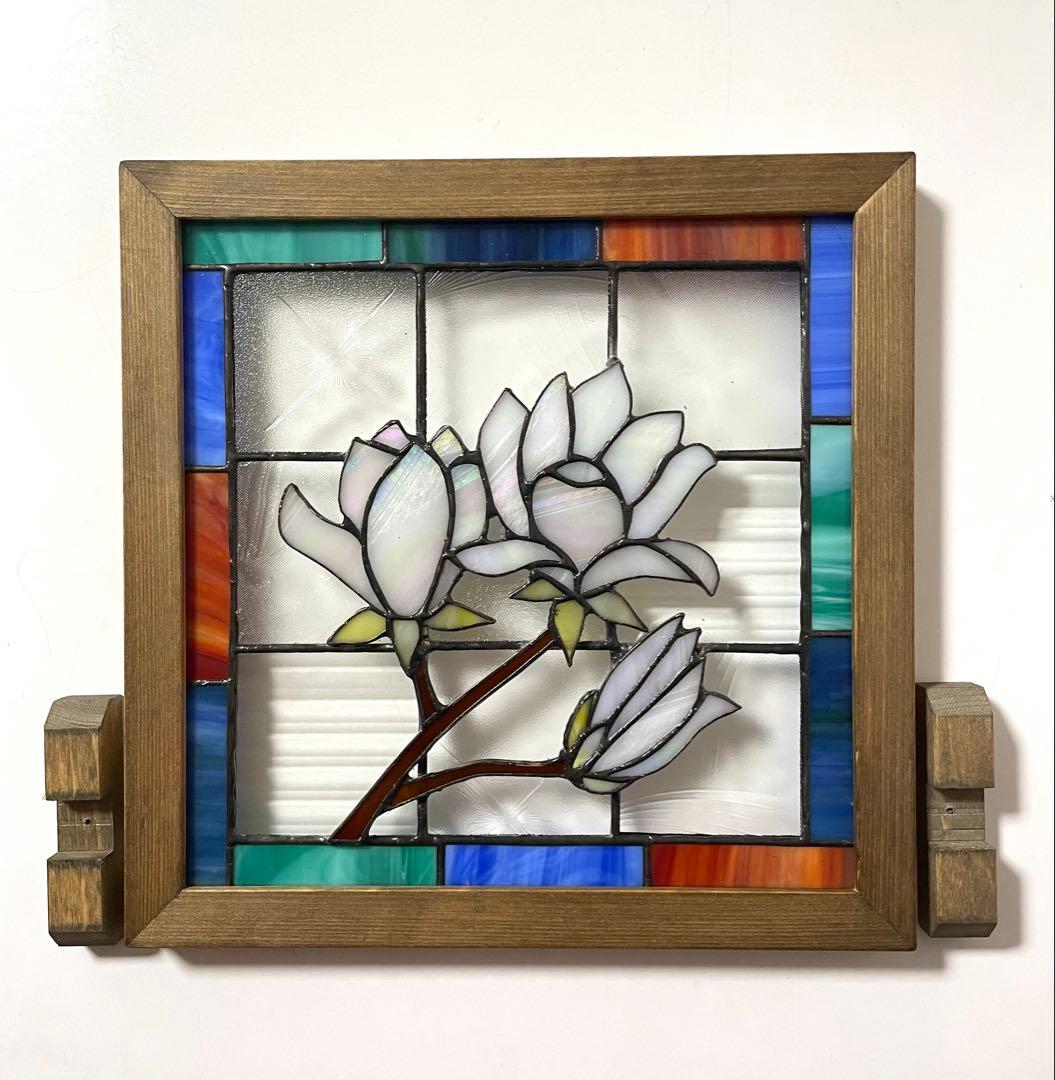ステンドグラスパネル　和モダン【白木蓮】
