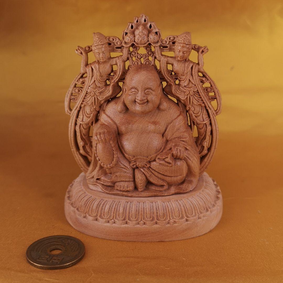 黄楊双面精細彫刻布袋様