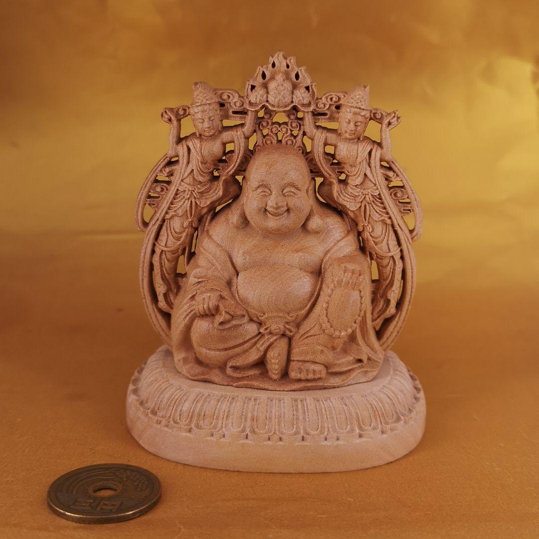 黄楊双面精細彫刻布袋様