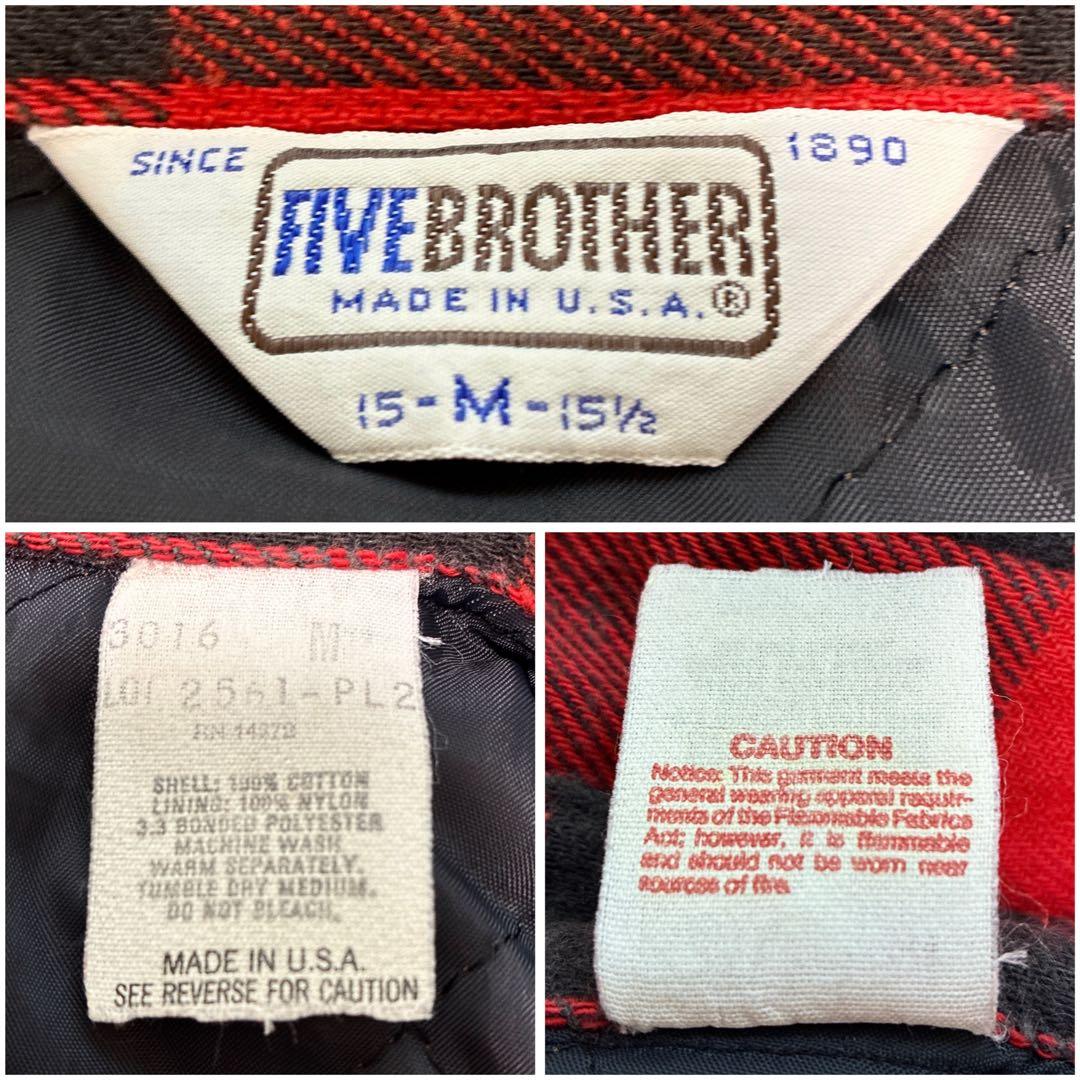 70-80s USA製FIVE BROTHERキルティングネルシャツM 三角タグ