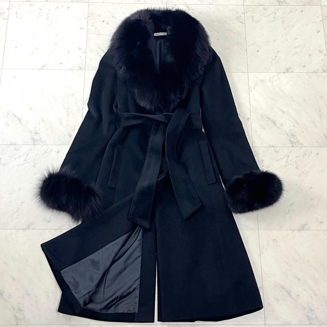 ピンキーアンドダイアン 36 ロングコート ベルテッド フォックス アンゴラ 黒