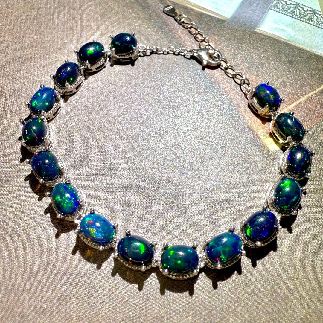 SV925 ブラックオパール　オーバル　ブレスレット　7×5㎜　19㎝　B