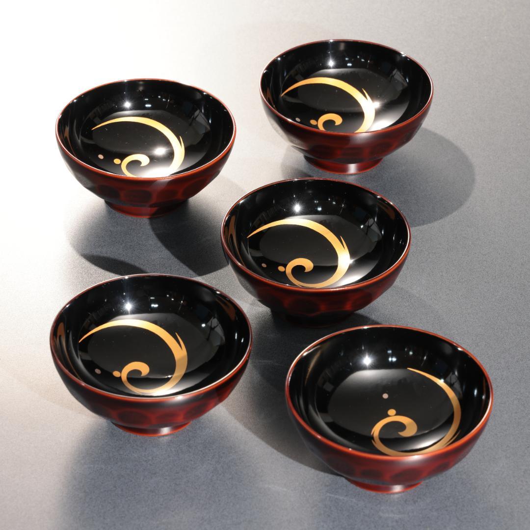 輪島塗　吸物椀５客　渦文　共箱　漆塗蓋つき椀　大向高洲堂　R1589