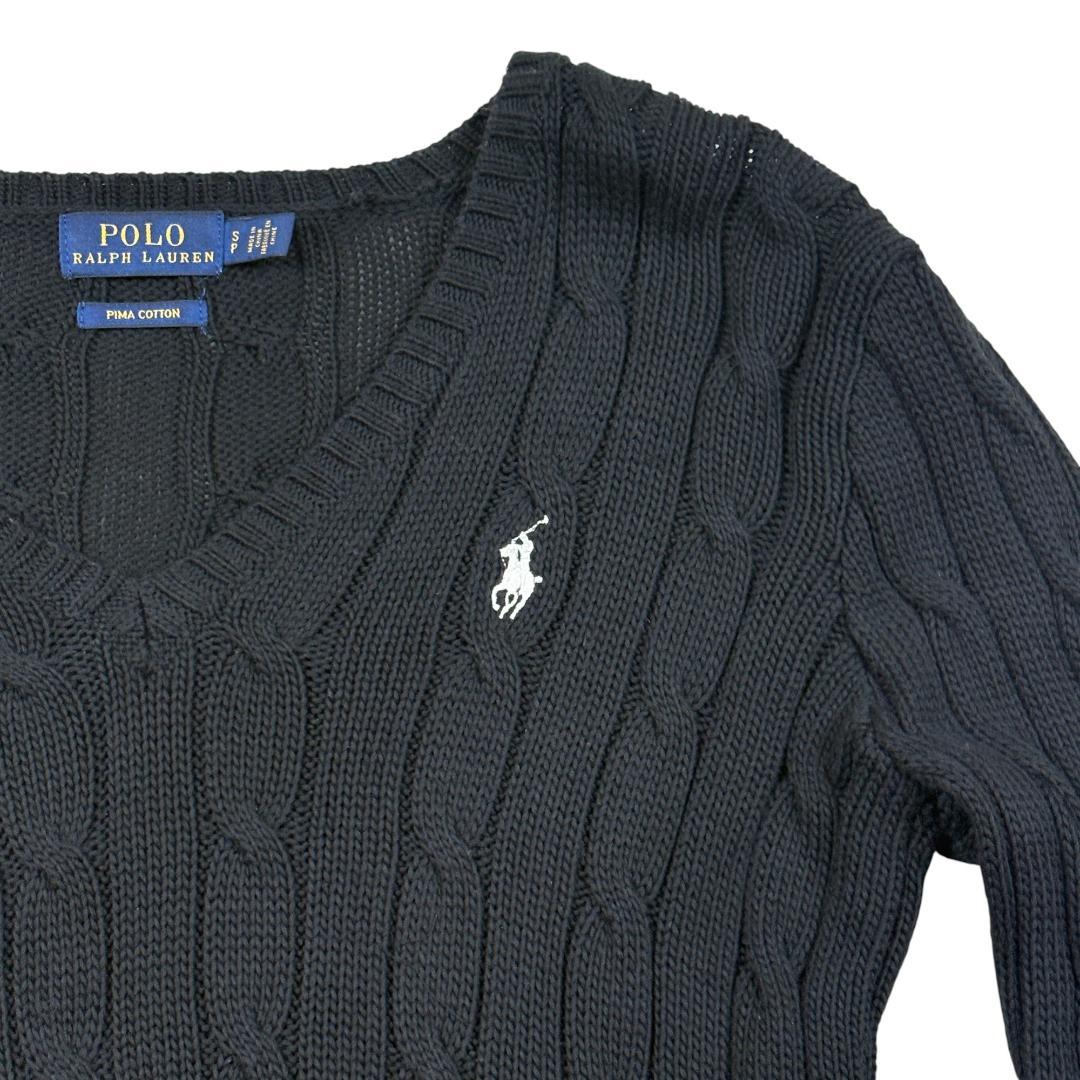 【るる】ポロラルフローレン 現行 Vネック ケーブルニット セーター 黒
