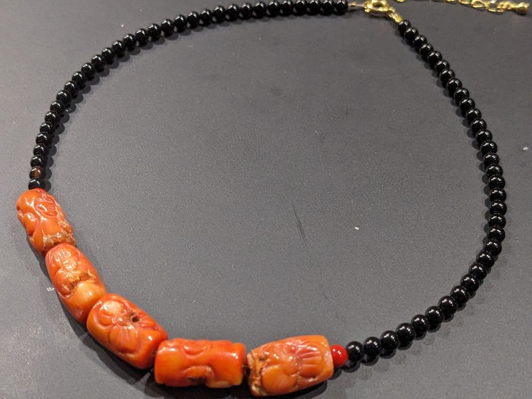 珊瑚 ヴィンテージ 手彫り コーラル ネックレス アンティーク コーラル ビーズ