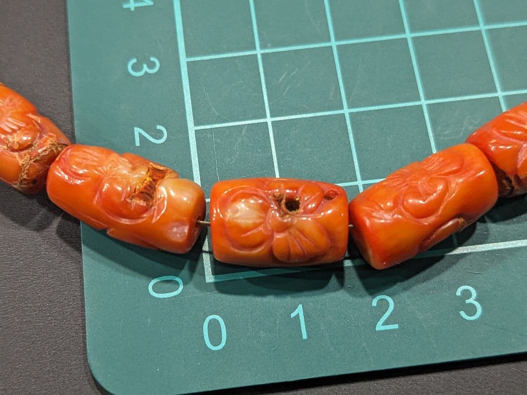 珊瑚 ヴィンテージ 手彫り コーラル ネックレス アンティーク コーラル ビーズ