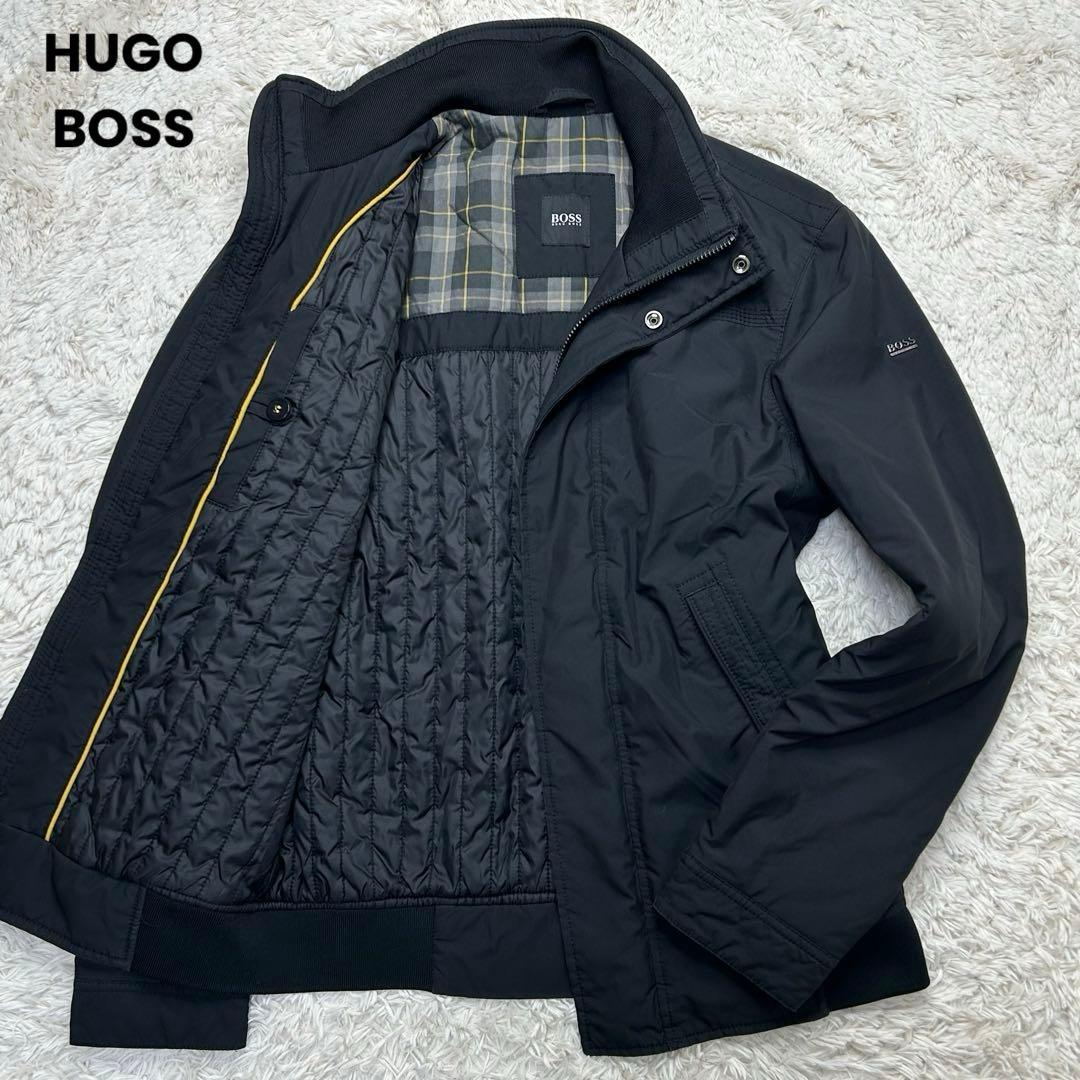 美品 ヒューゴボス ナイロンブルゾン フード キルティング BOSS 黒 短丈