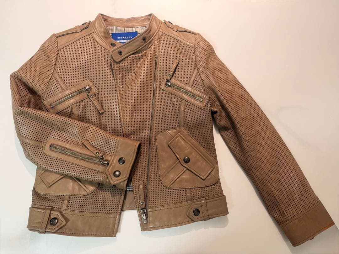 バーバリー　ベージュ レザーメッシュジャケット