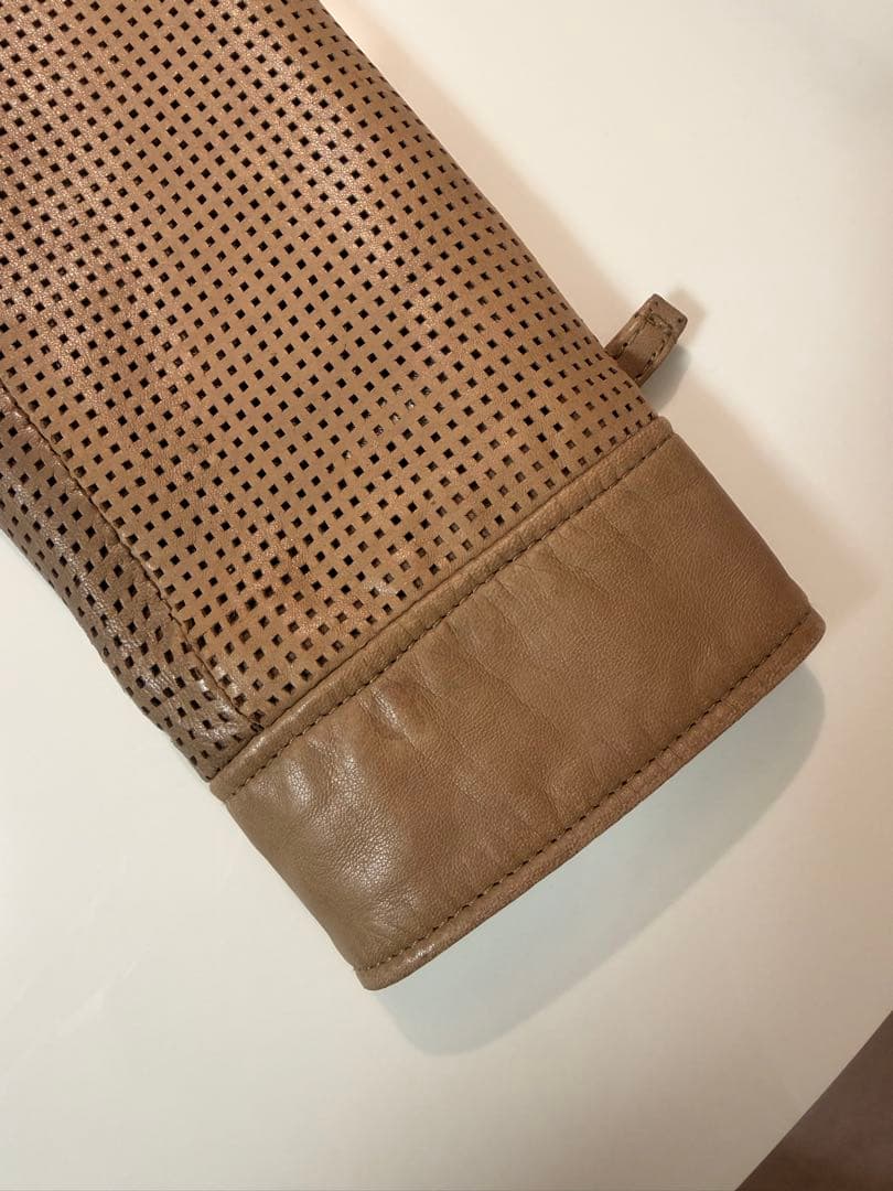 バーバリー　ベージュ レザーメッシュジャケット