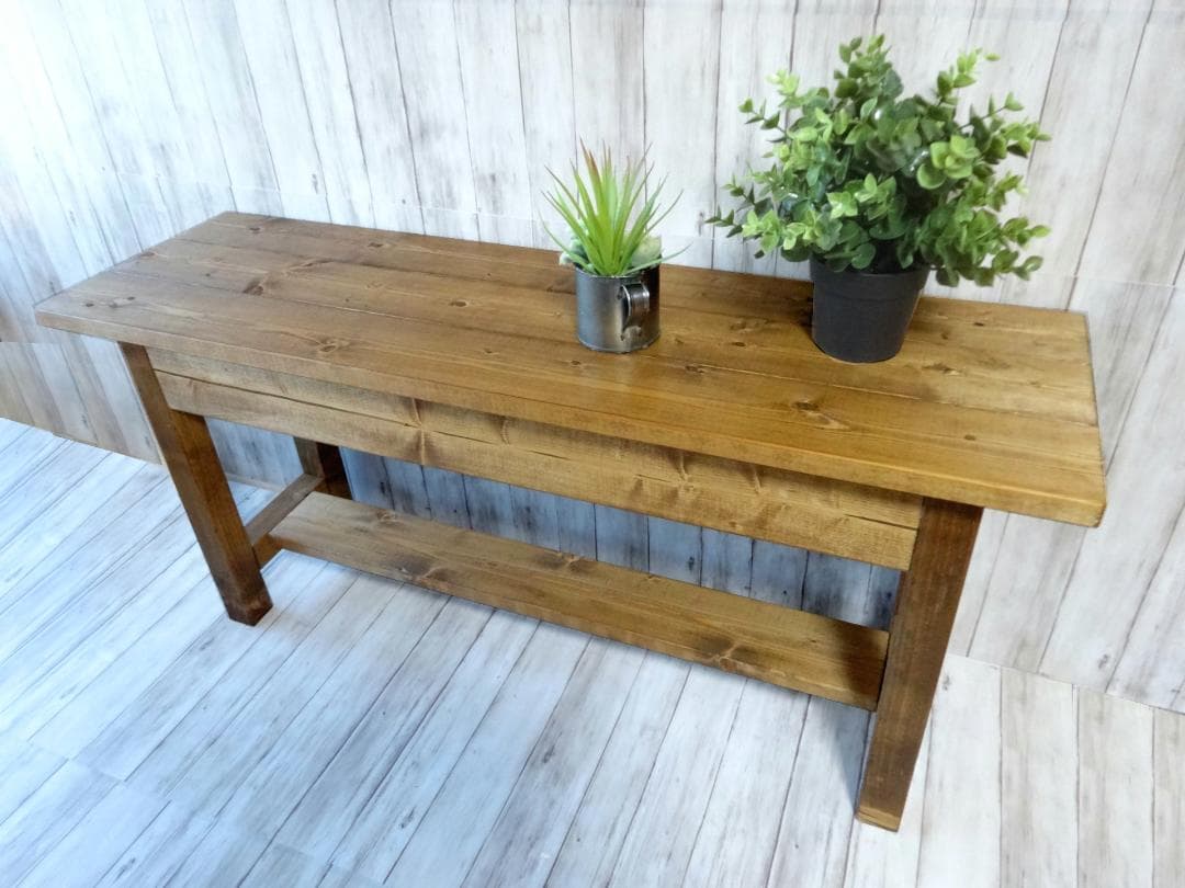 ハンドメイド ２人掛けベンチ (チーク色)