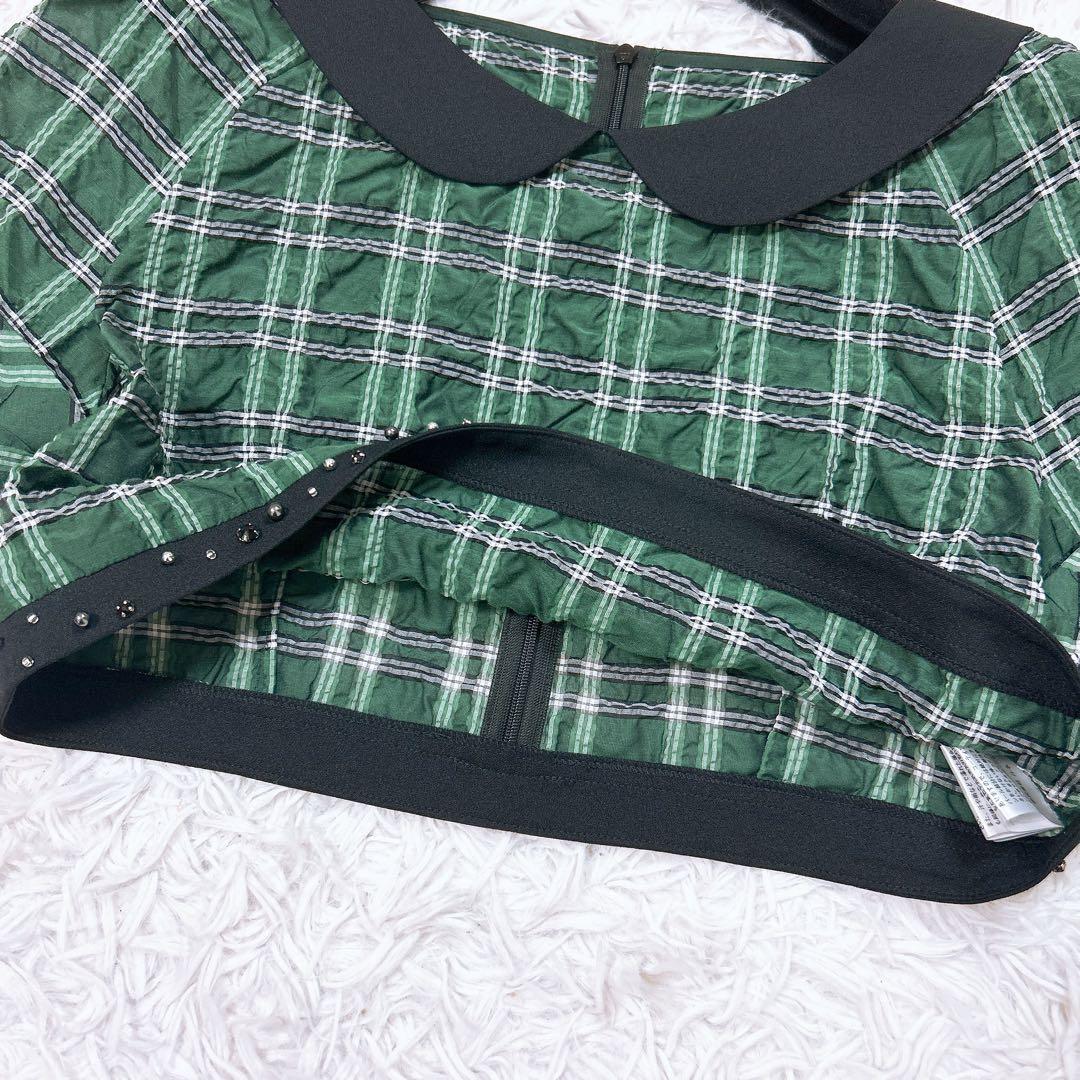 新品 Rene ルネ クロップドブラウス チェック柄 グリーン 白 黒 34