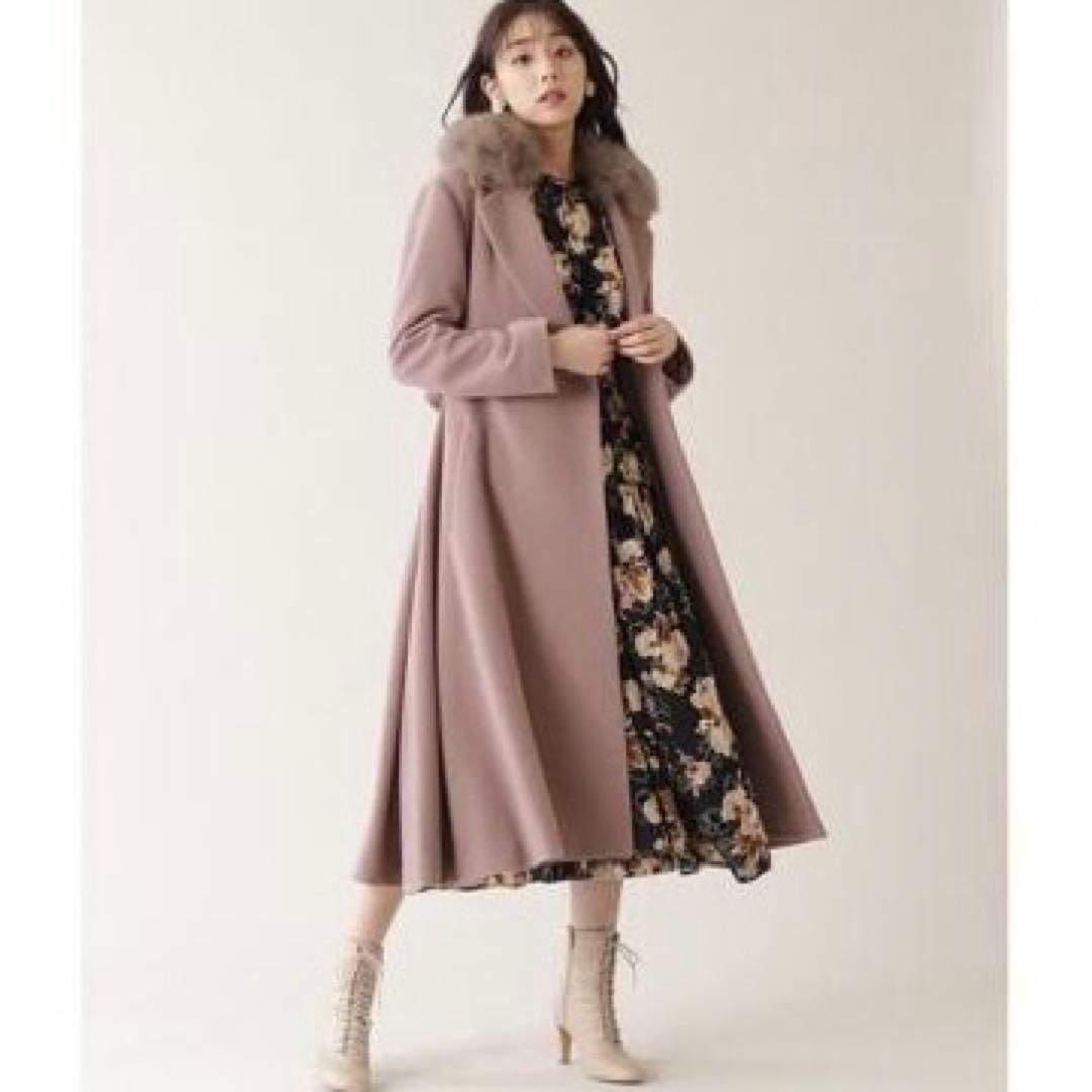 美品 ジルバイ ライトモッサドレスコート フォックスファー クリーニング済