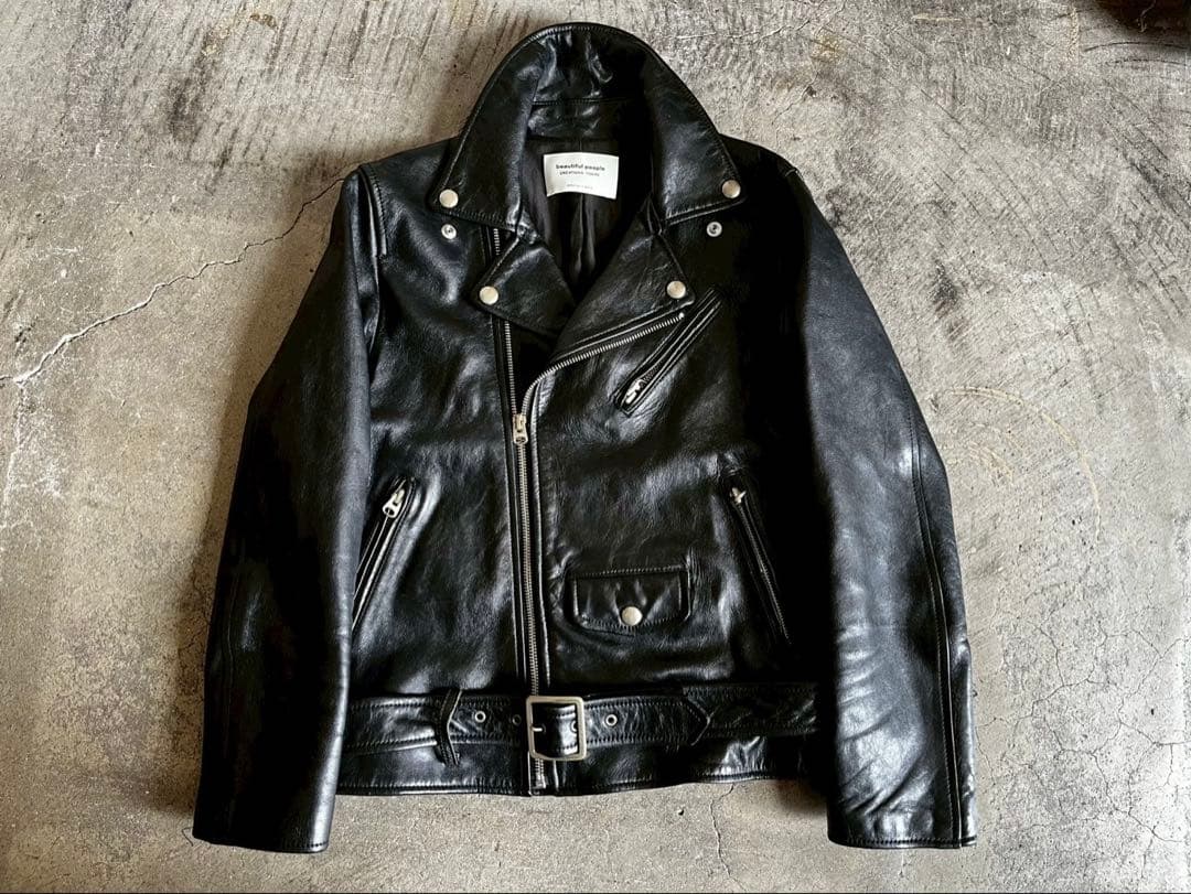 美品　beautiful people ダブルライダースジャケット 黒　160