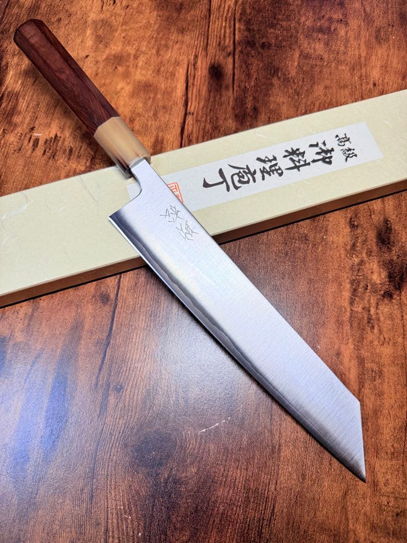 助松　和牛刀 切付　包丁　8寸　鍛造 銀三鋼　紫檀白水牛八角柄