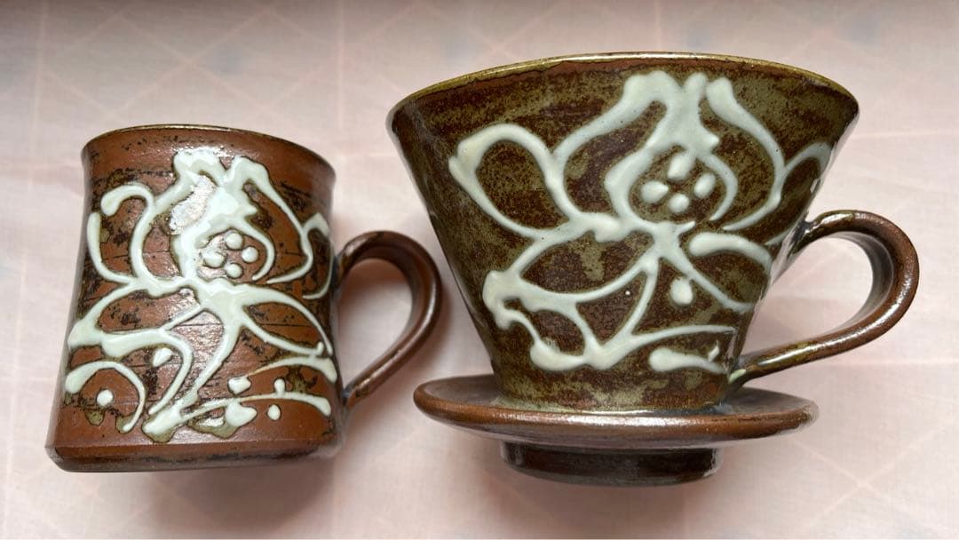 沖縄　やちむん　読谷　拓実窯　コーヒードリッパーとマグカップ