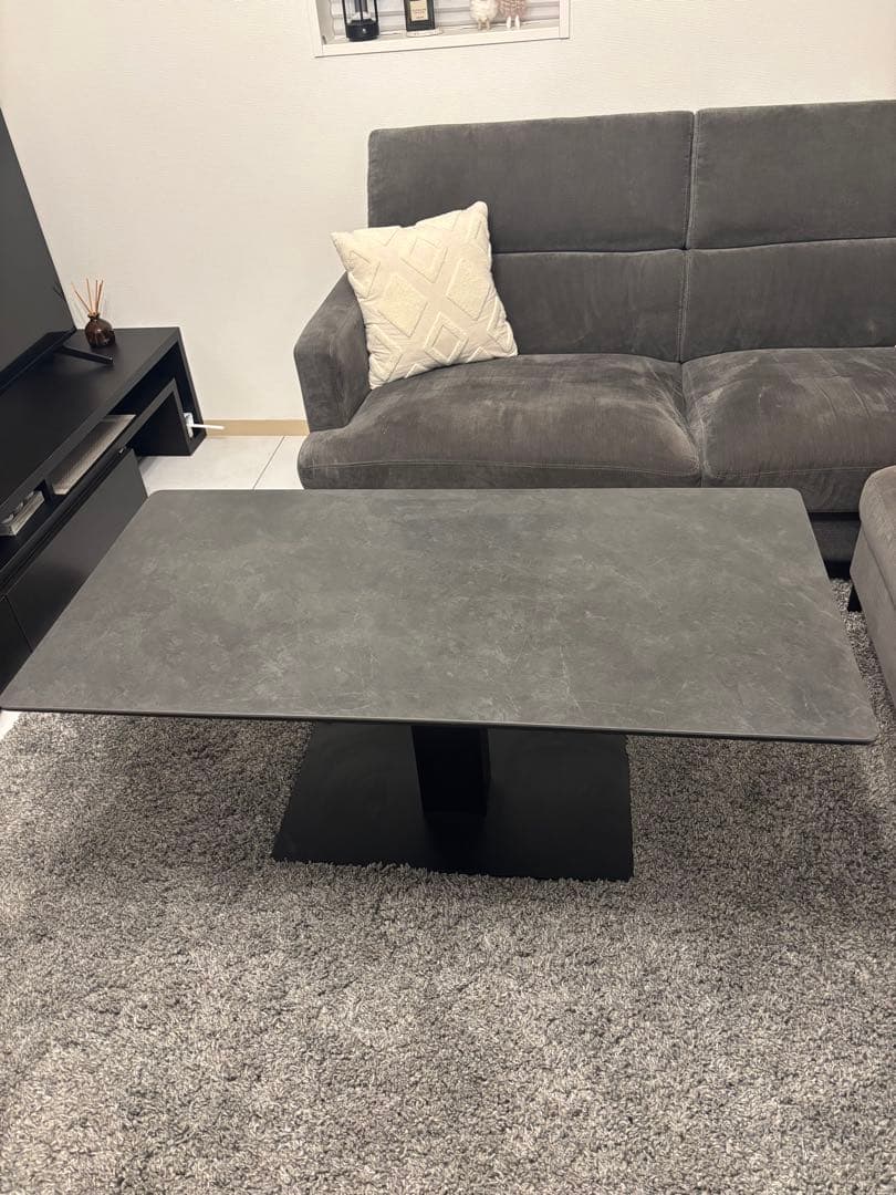 ダイニングテーブルソファセット　ニトリ昇降式大理石セラミック　グレー