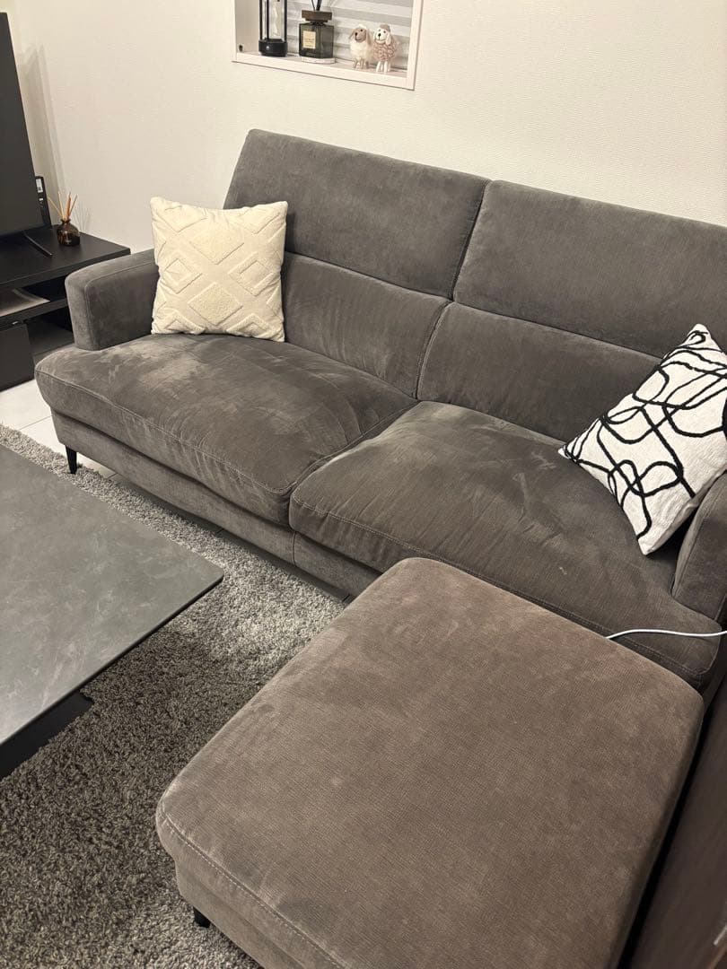 ダイニングテーブルソファセット　ニトリ昇降式大理石セラミック　グレー