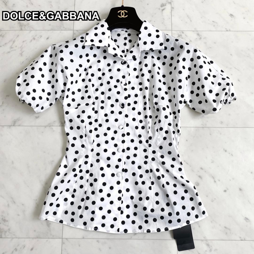 新品未使用【ドルチェ&ガッバーナ】　ドットパフスリーブ半袖ブラウス　36