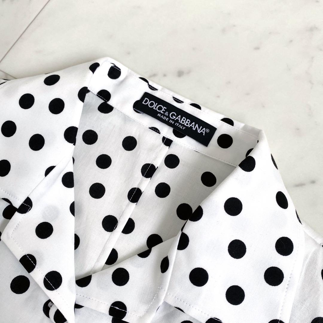新品未使用【ドルチェ&ガッバーナ】　ドットパフスリーブ半袖ブラウス　36