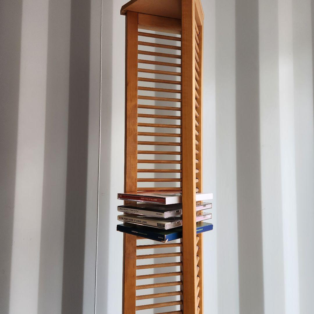 希少 ヴィンテージ 木製　CDラック CDタワー 128.5cm 天然木