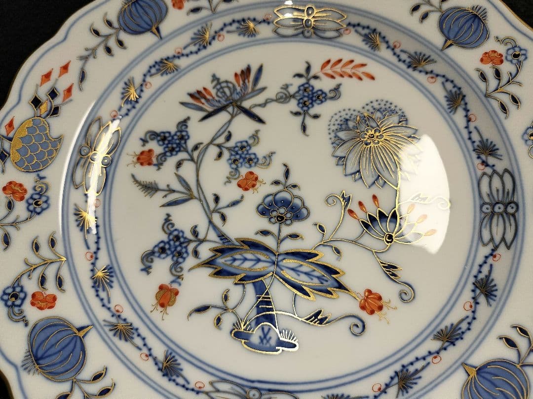 新品《18cm》最高峰一級品 Meissen マイセン 朱金オニオン プレート皿