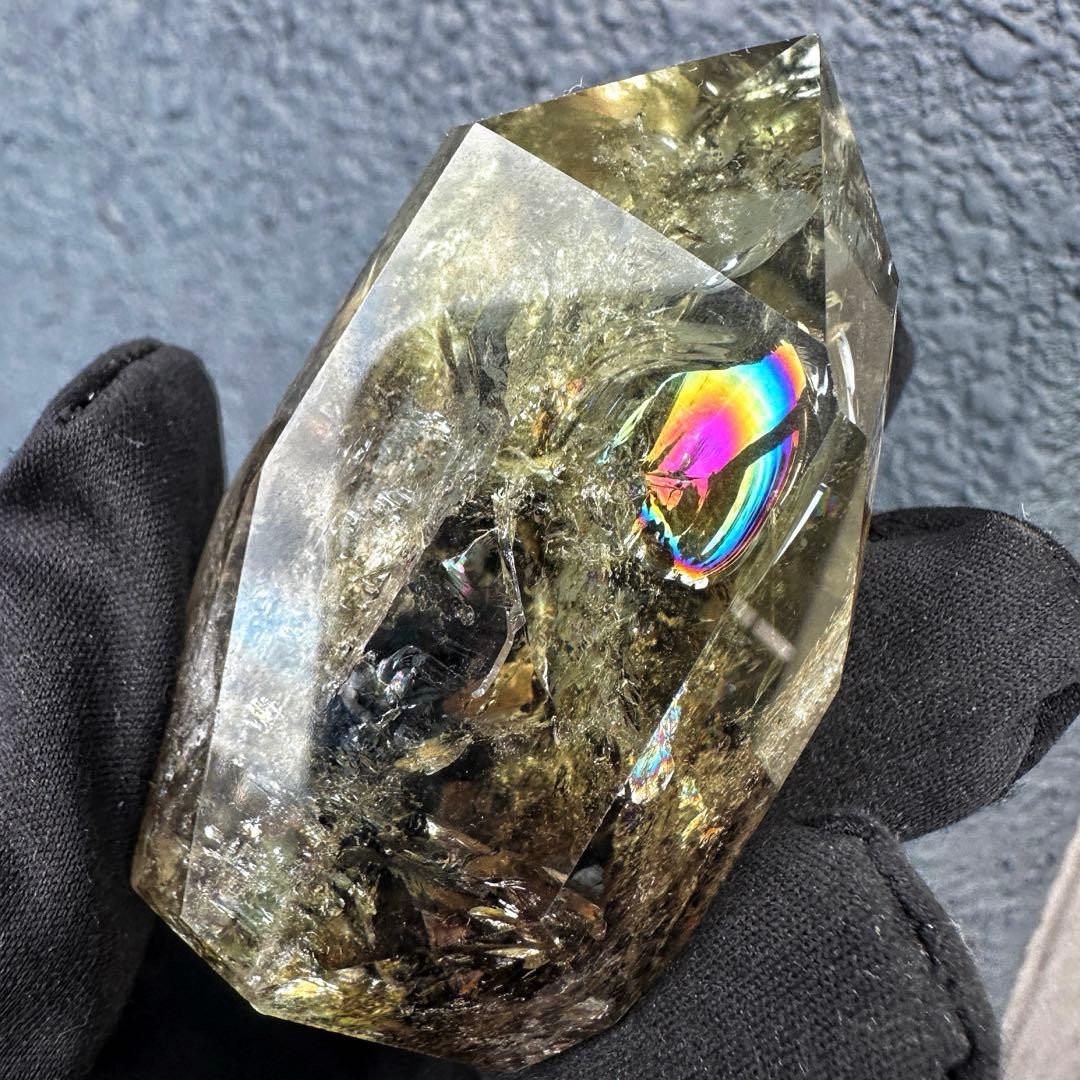 【開運 魔除】絶品❗️レインボー煙水晶スモーキーシトリン六角柱 超パワーA1509