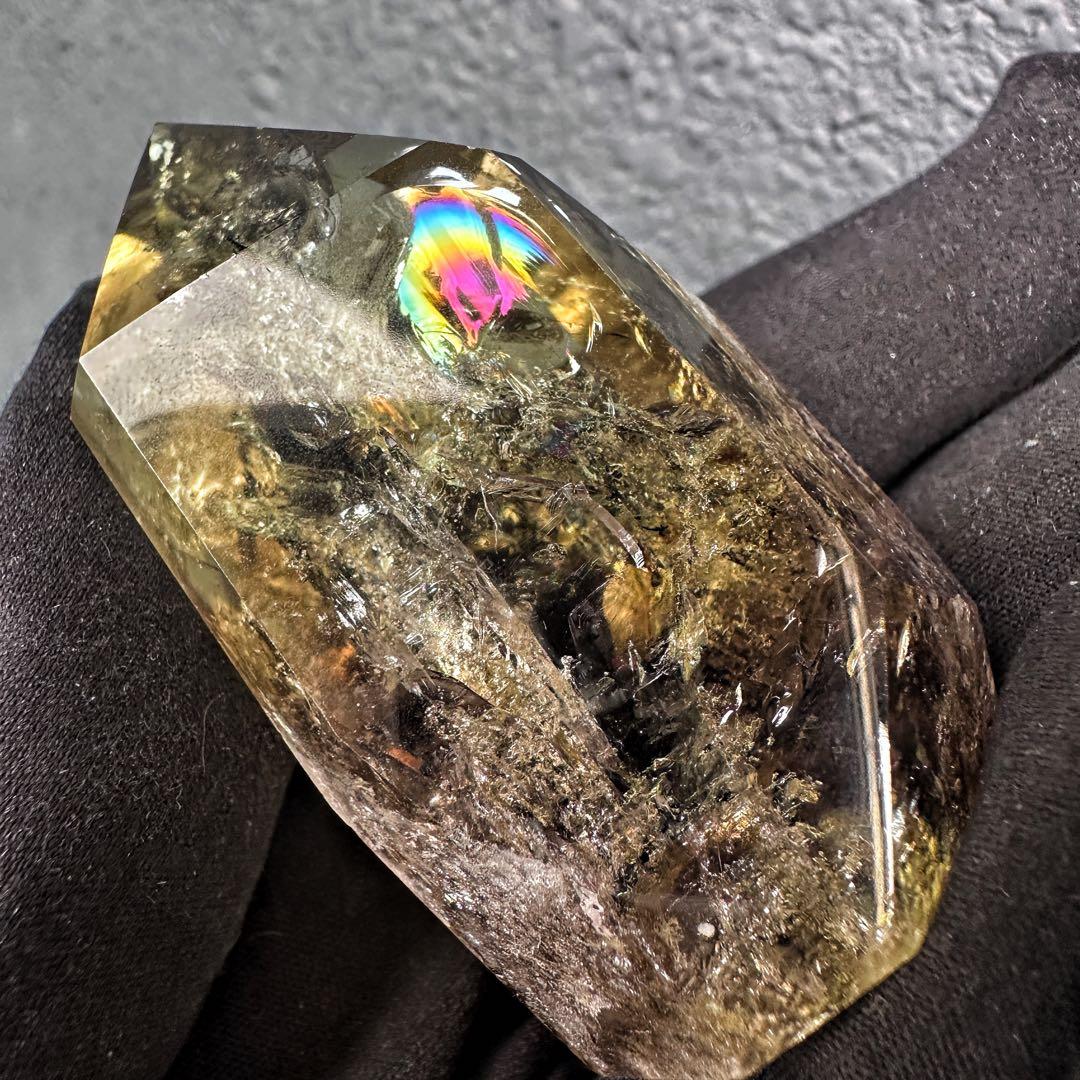 【開運 魔除】絶品❗️レインボー煙水晶スモーキーシトリン六角柱 超パワーA1509
