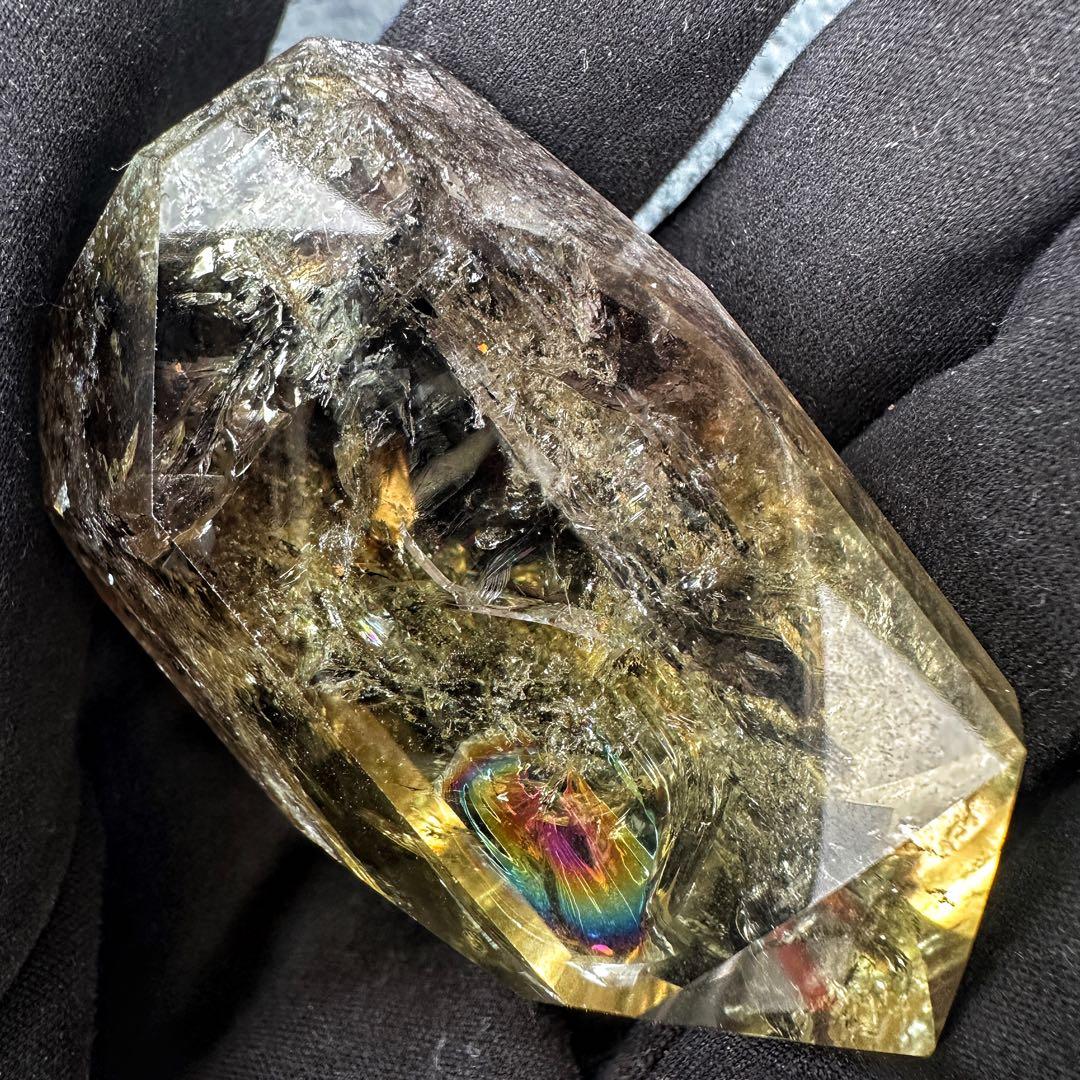 【開運 魔除】絶品❗️レインボー煙水晶スモーキーシトリン六角柱 超パワーA1509