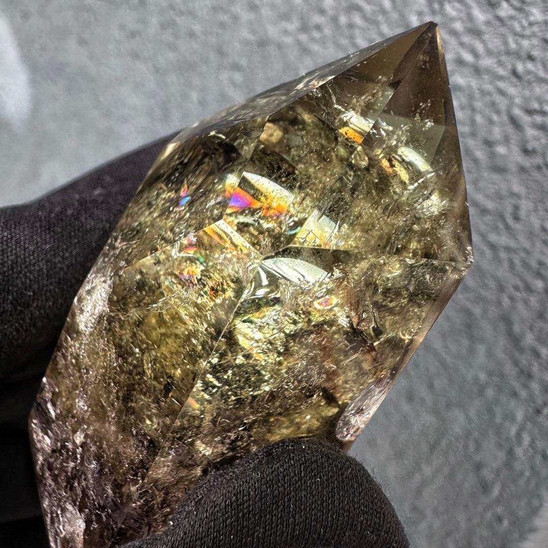 【開運 魔除】絶品❗️レインボー煙水晶スモーキーシトリン六角柱 超パワーA1509