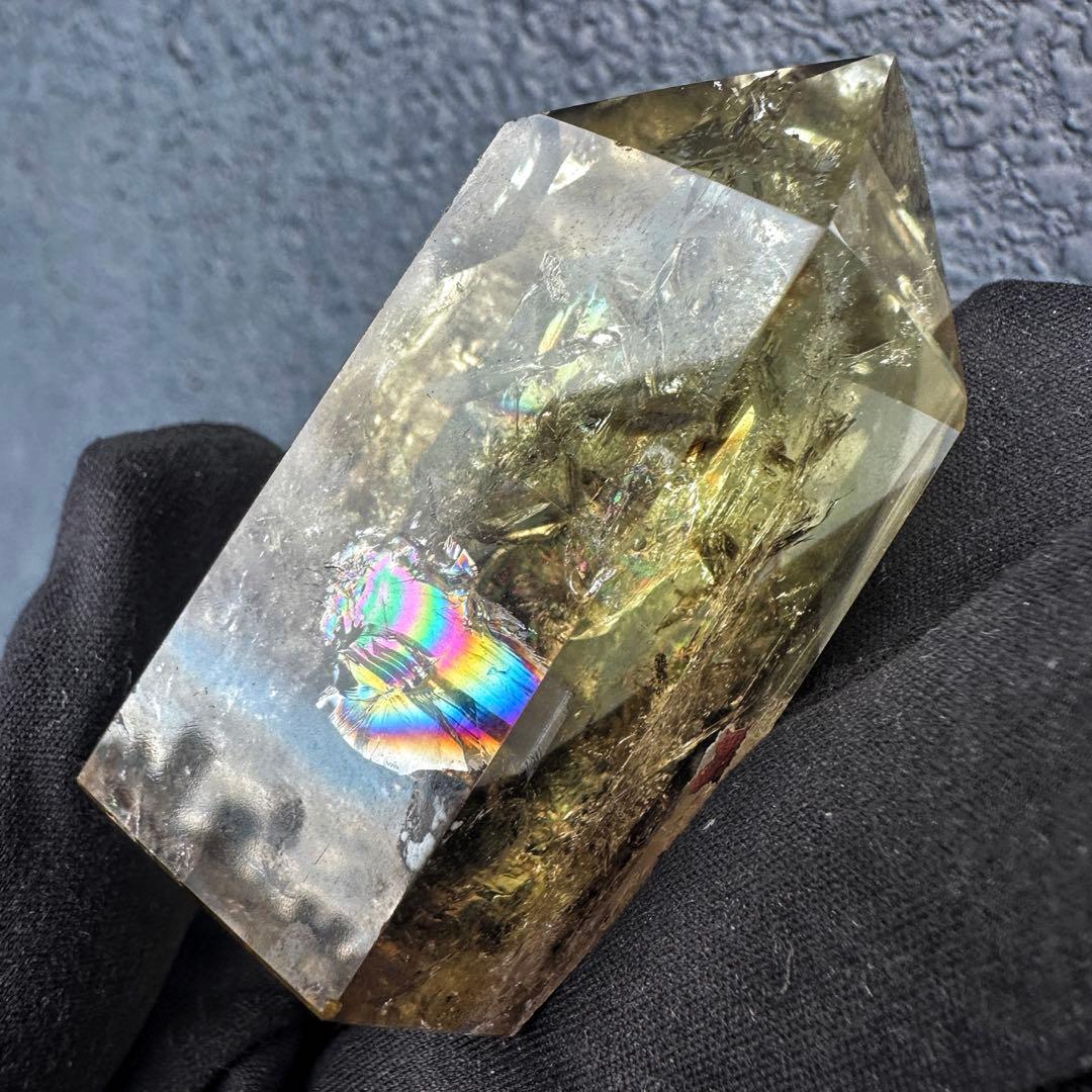 【開運 魔除】絶品❗️レインボー煙水晶スモーキーシトリン六角柱 超パワーA1509