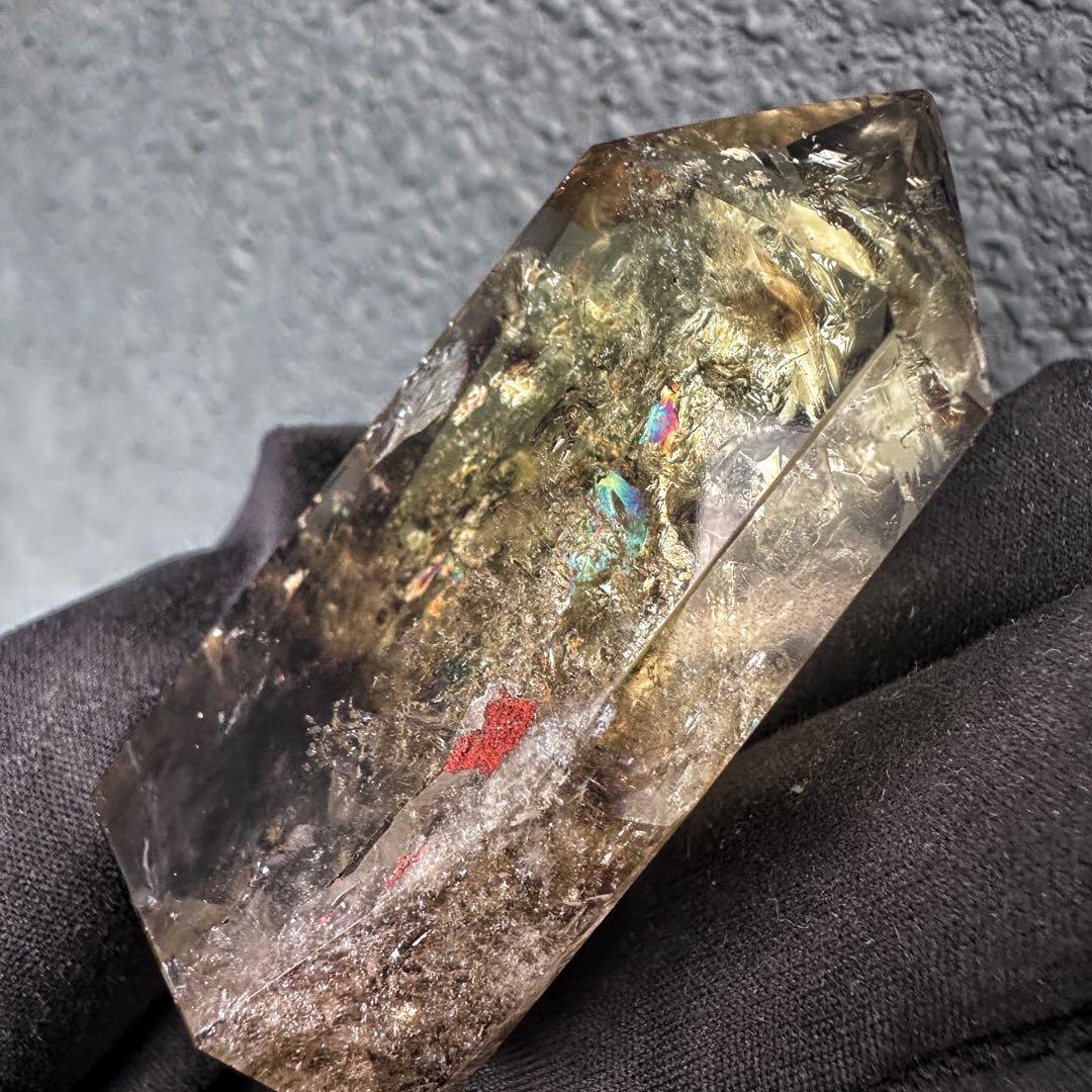 【開運 魔除】絶品❗️レインボー煙水晶スモーキーシトリン六角柱 超パワーA1509