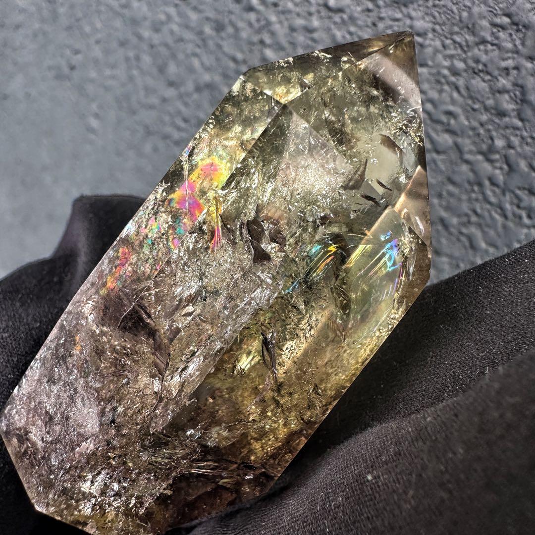 【開運 魔除】絶品❗️レインボー煙水晶スモーキーシトリン六角柱 超パワーA1509