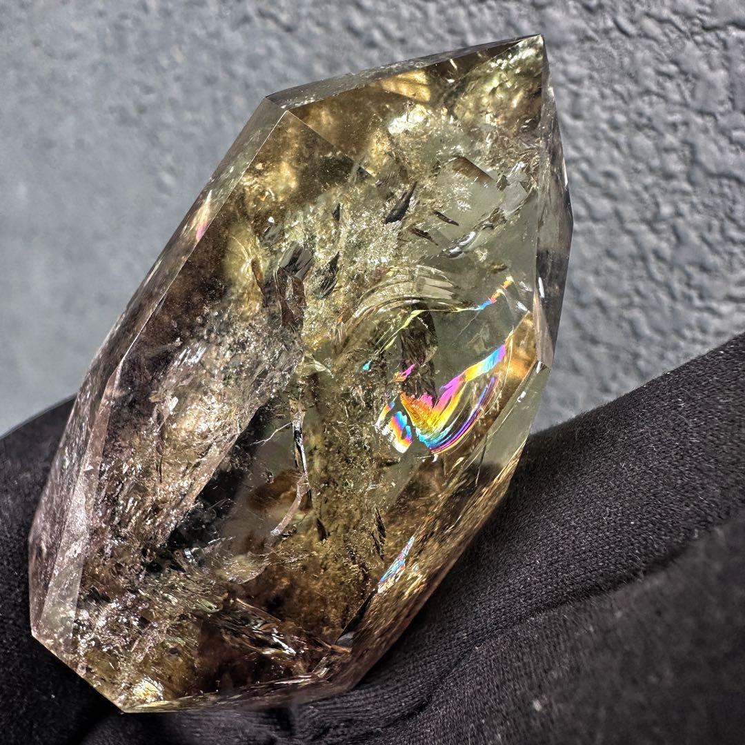 【開運 魔除】絶品❗️レインボー煙水晶スモーキーシトリン六角柱 超パワーA1509