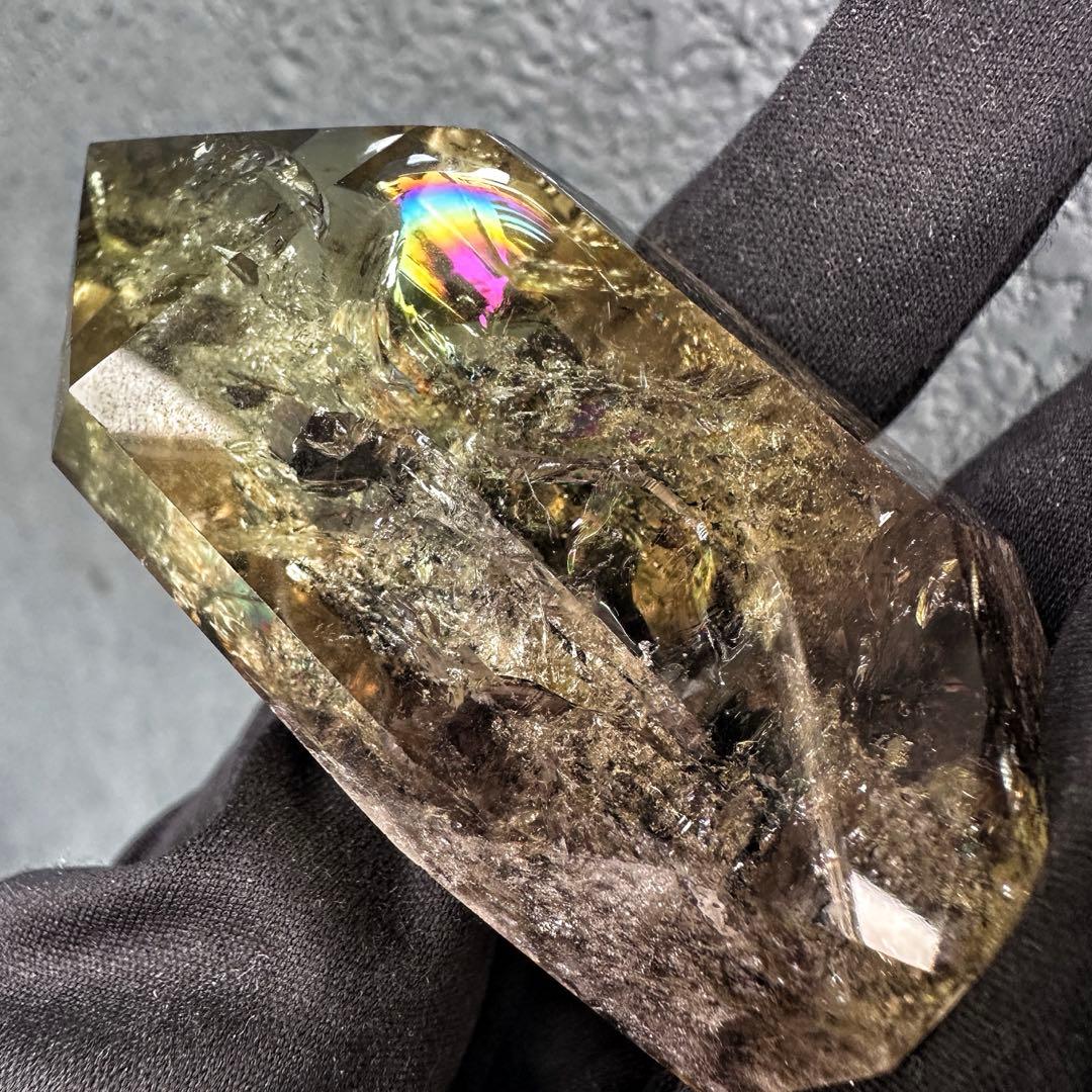 【開運 魔除】絶品❗️レインボー煙水晶スモーキーシトリン六角柱 超パワーA1509