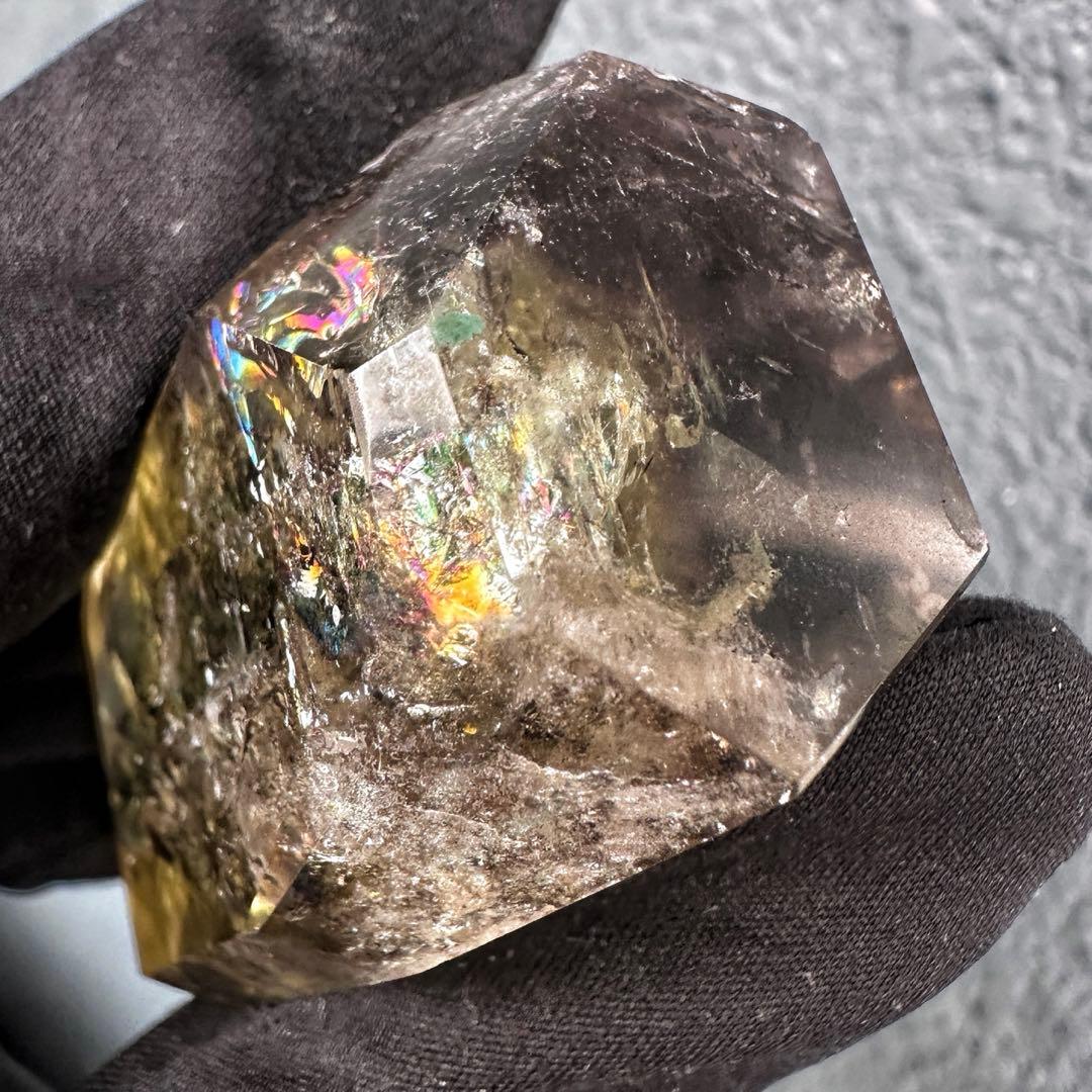 【開運 魔除】絶品❗️レインボー煙水晶スモーキーシトリン六角柱 超パワーA1509