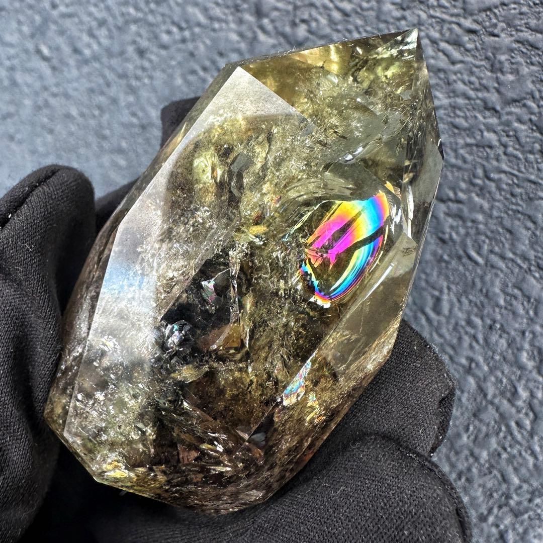 【開運 魔除】絶品❗️レインボー煙水晶スモーキーシトリン六角柱 超パワーA1509