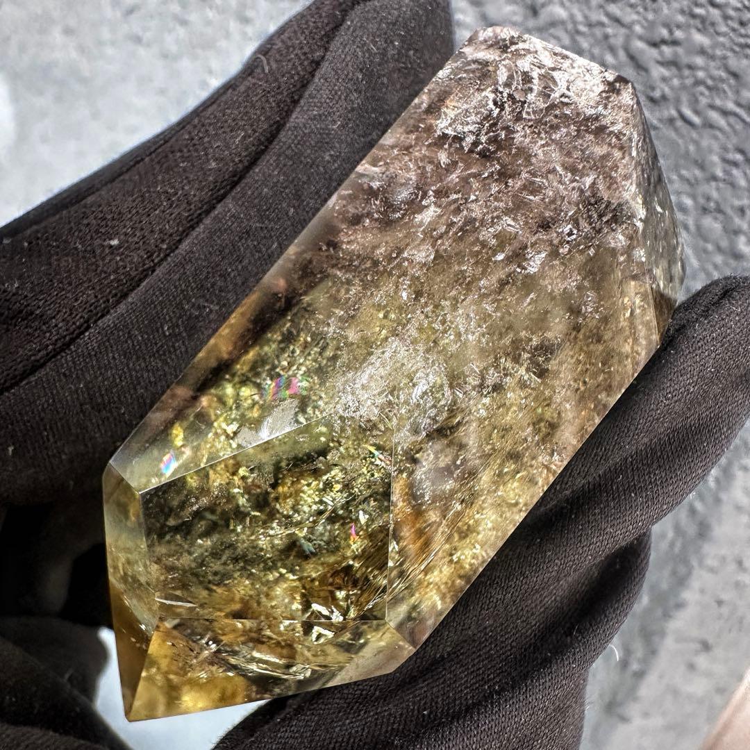 【開運 魔除】絶品❗️レインボー煙水晶スモーキーシトリン六角柱 超パワーA1509