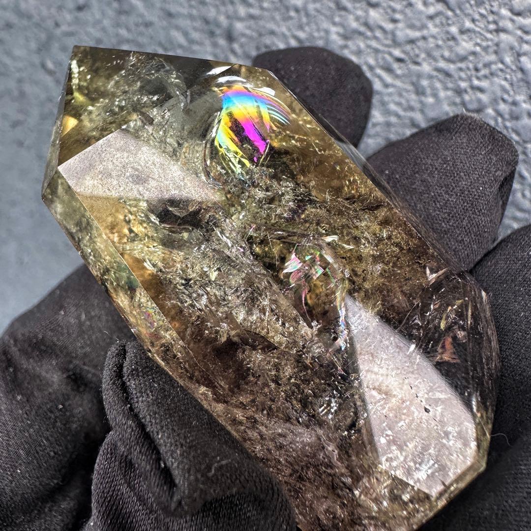 【開運 魔除】絶品❗️レインボー煙水晶スモーキーシトリン六角柱 超パワーA1509