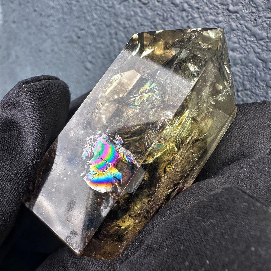 【開運 魔除】絶品❗️レインボー煙水晶スモーキーシトリン六角柱 超パワーA1509
