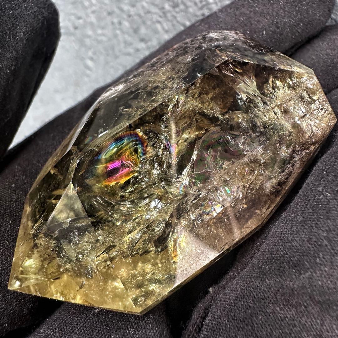 【開運 魔除】絶品❗️レインボー煙水晶スモーキーシトリン六角柱 超パワーA1509