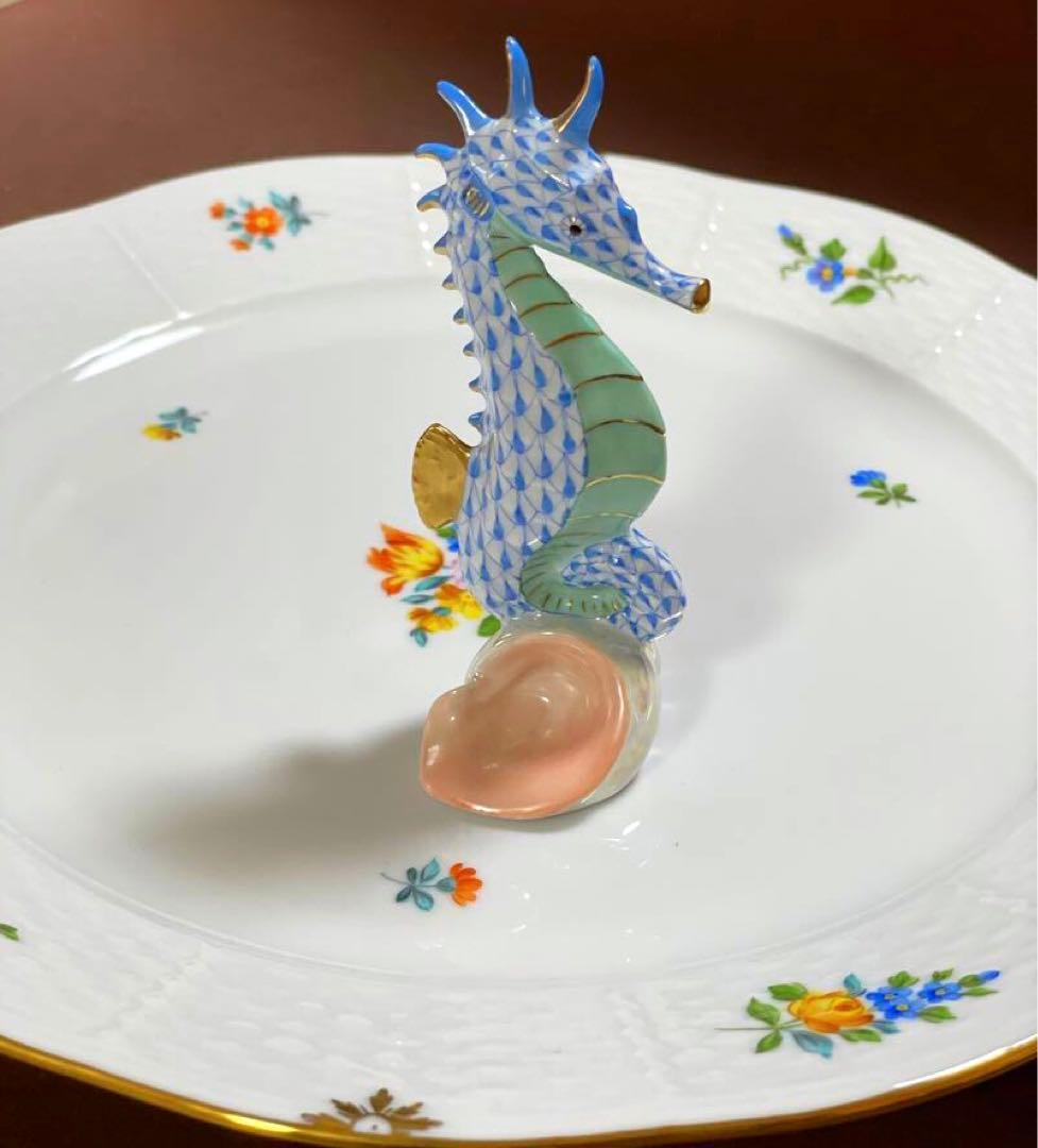 HERENDヘレンドフィギュリンたつのおとしごタツノオトシゴ竜の落とし子青未使用