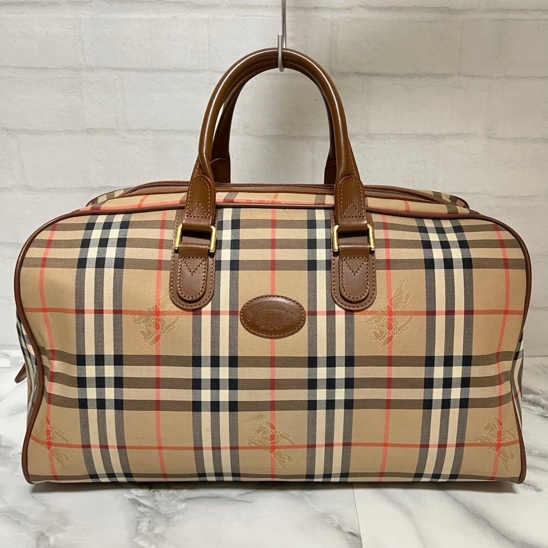 【美品】バーバリー　ボストンバッグ　月桂樹　ノバチェック　シャドーホース