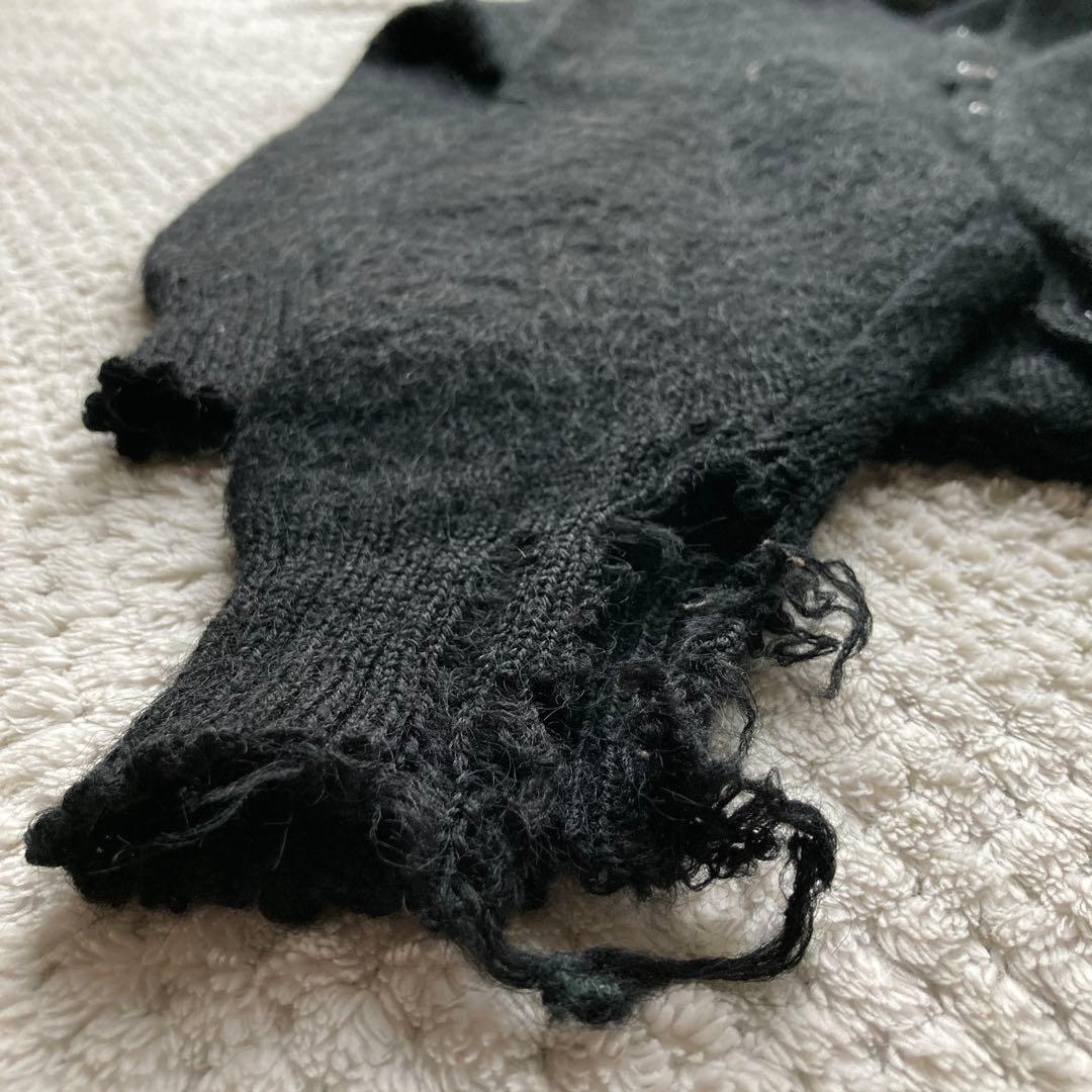 60s ブラック モヘア カーディガン 黒 毛足長 グランジ カートコバーン