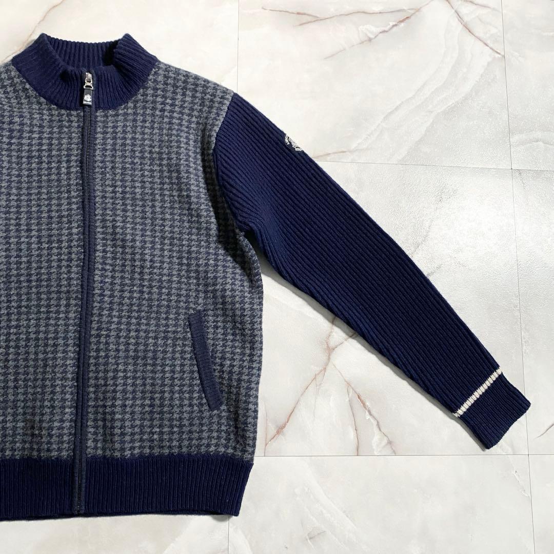 A18130 美品 シナコバ 千鳥×リブ切替 ドライバーズニット ネイビー L