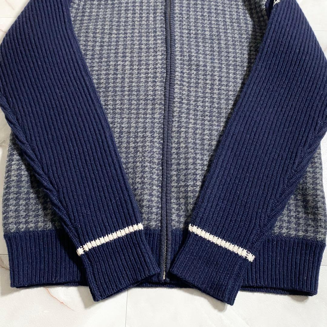 A18130 美品 シナコバ 千鳥×リブ切替 ドライバーズニット ネイビー L