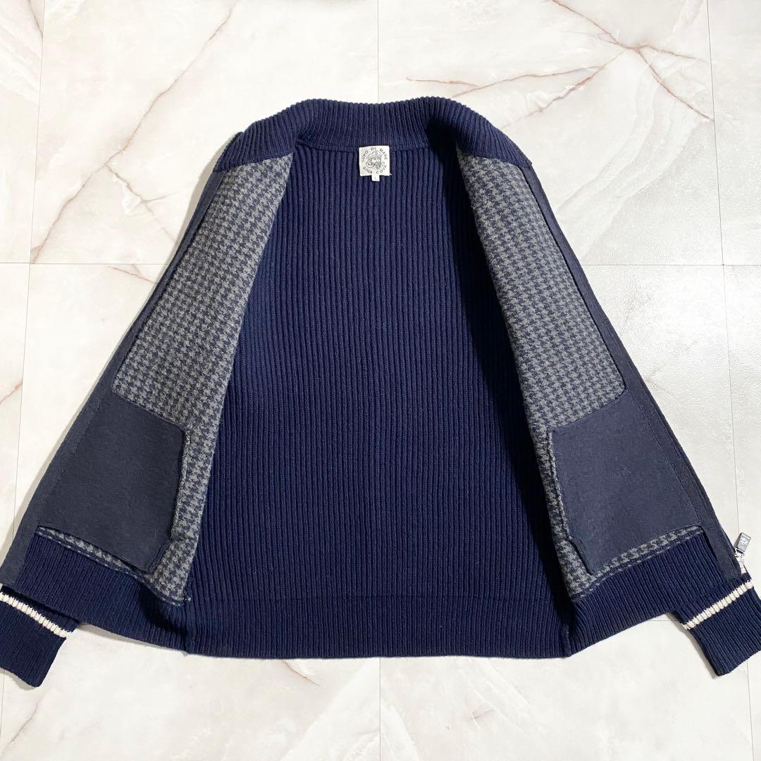 A18130 美品 シナコバ 千鳥×リブ切替 ドライバーズニット ネイビー L