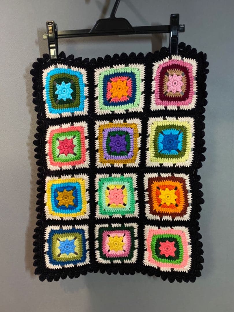 古着 ビンテージ 70s ブロック 虹 グラニー ブランケット キャンプ ラグ