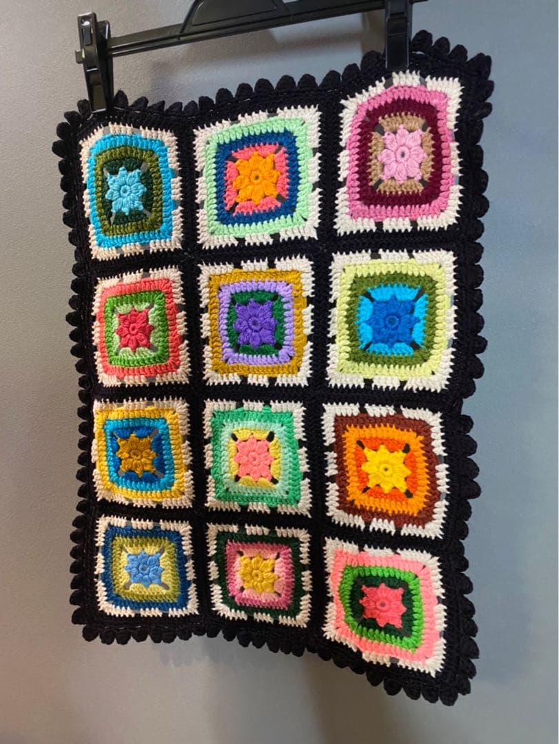 古着 ビンテージ 70s ブロック 虹 グラニー ブランケット キャンプ ラグ