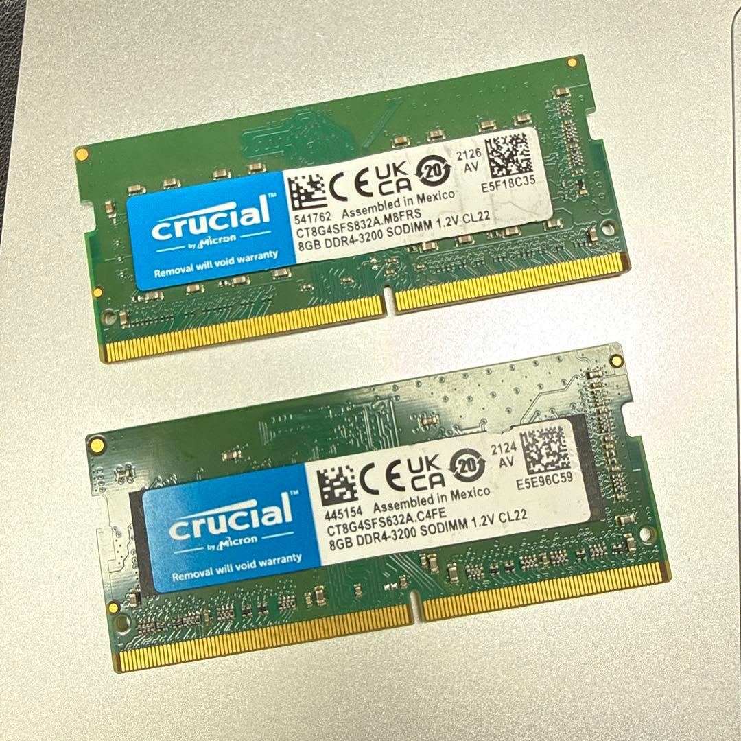Crucial 16GB（8Gx2）DDR4-3200 SODIMM メモリ