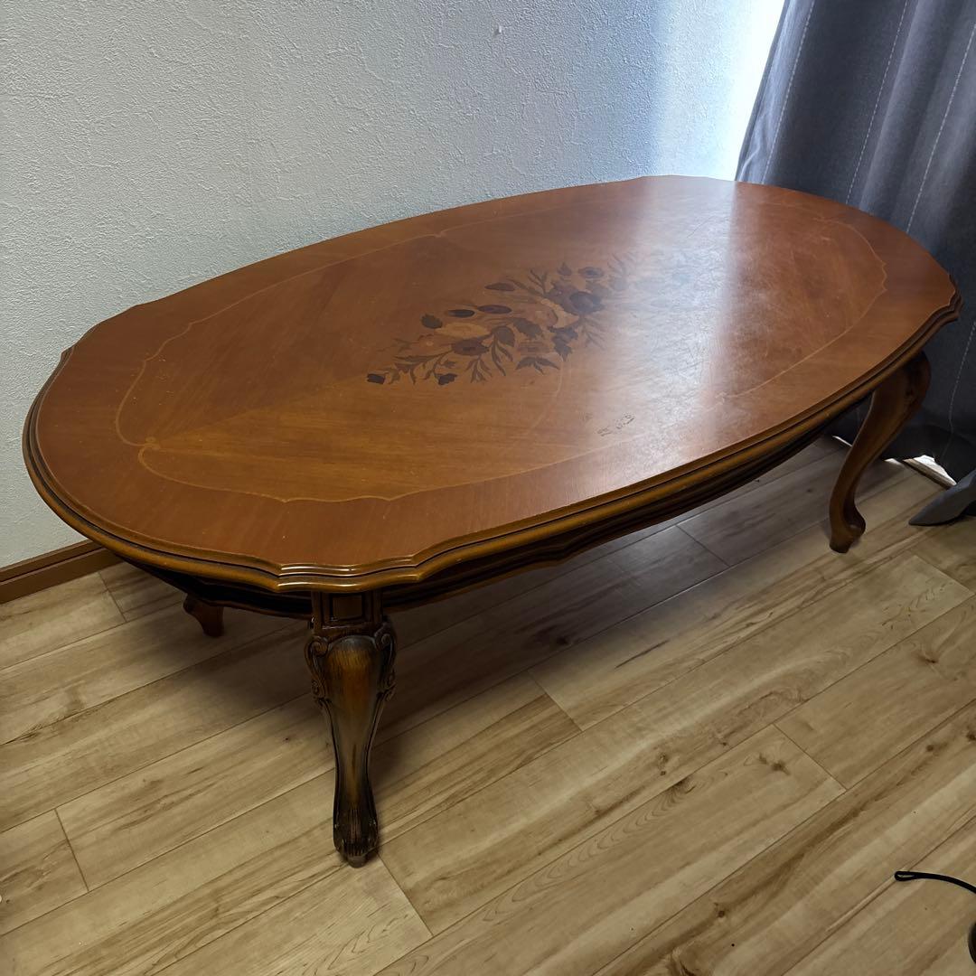 イタリア　ローテーブル　アンティーク　象嵌 花柄 猫脚　状態普通　最安値